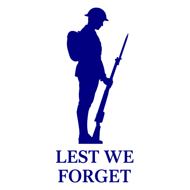 Lest We Forget Tommy soldier silhouette design in navy blue