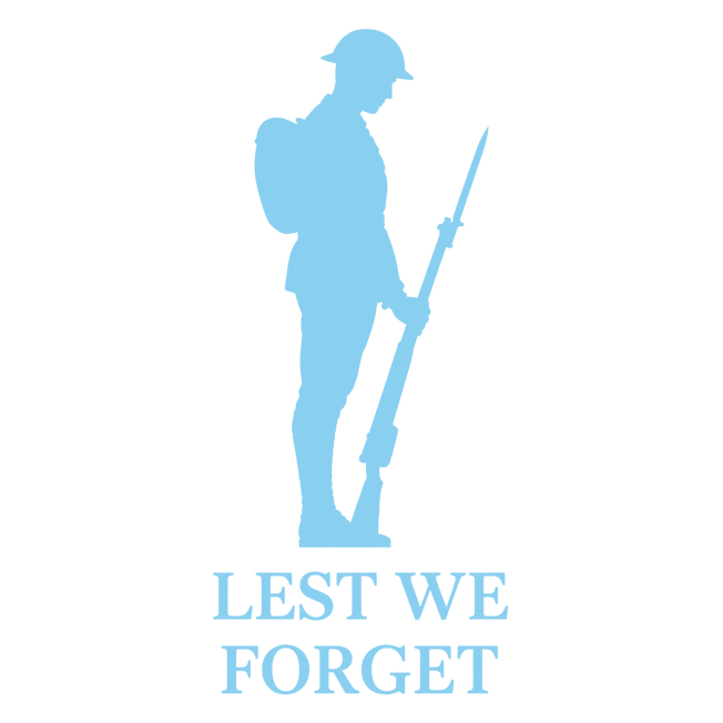 Lest We Forget Tommy soldier silhouette design in baby blue