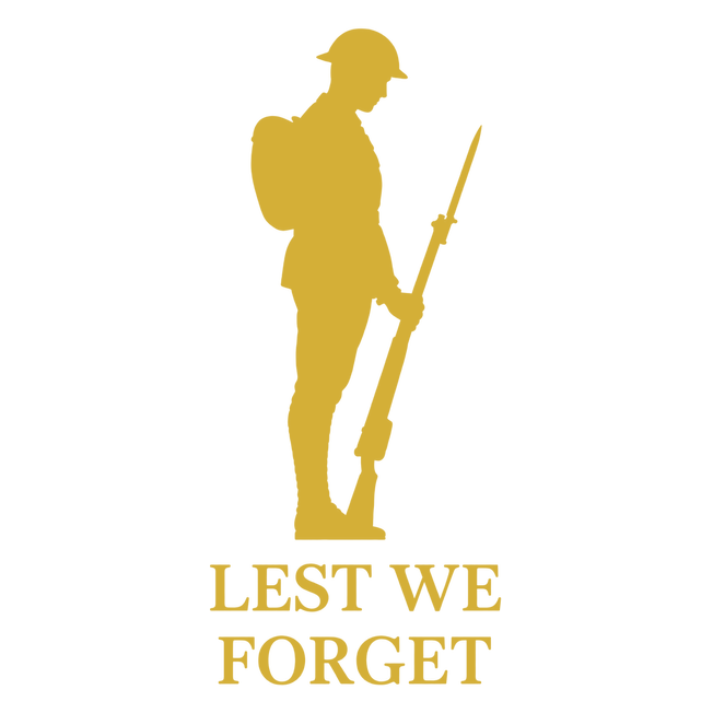 Lest We Forget Tommy soldier silhouette design in gold