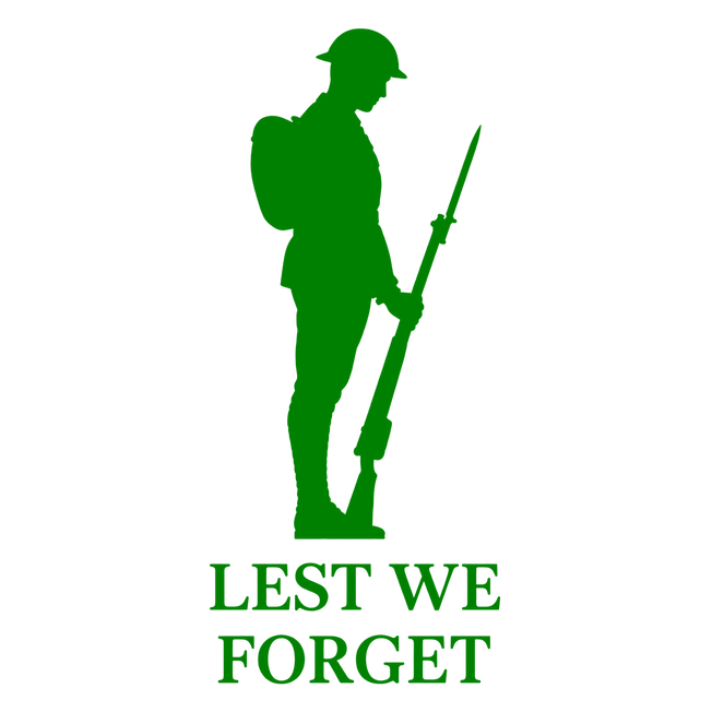 Lest We Forget Tommy soldier silhouette design in green