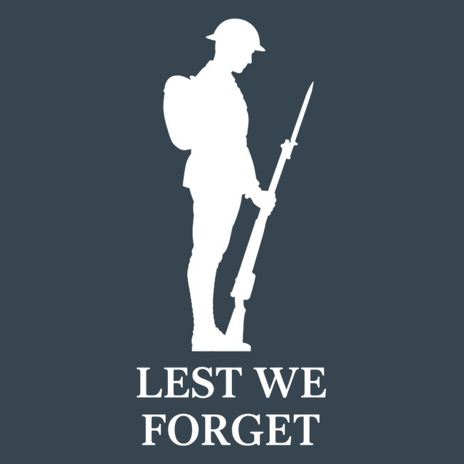Lest We Forget Tommy soldier silhouette design in white on a charcoal preview background