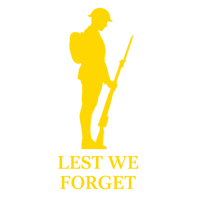 Lest We Forget Tommy soldier silhouette design in yellow