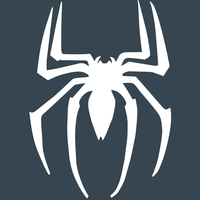 Spider-Man spider logo in white on a charcoal display background